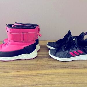 Girls size 11 winter pink books and girls 11.5 Adidas cloud foam sneakers
